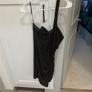 Fashion Nova Black Sparkle Asymmetric One-Shoulder Camisole